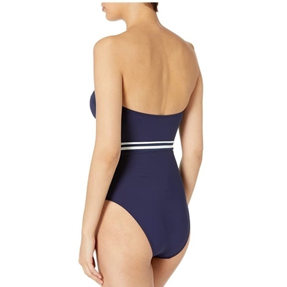 Trina Turk Bandeau One Piece Swimsuit Midnight with Retro Lacing Detail 6 - Picture 2 of 4